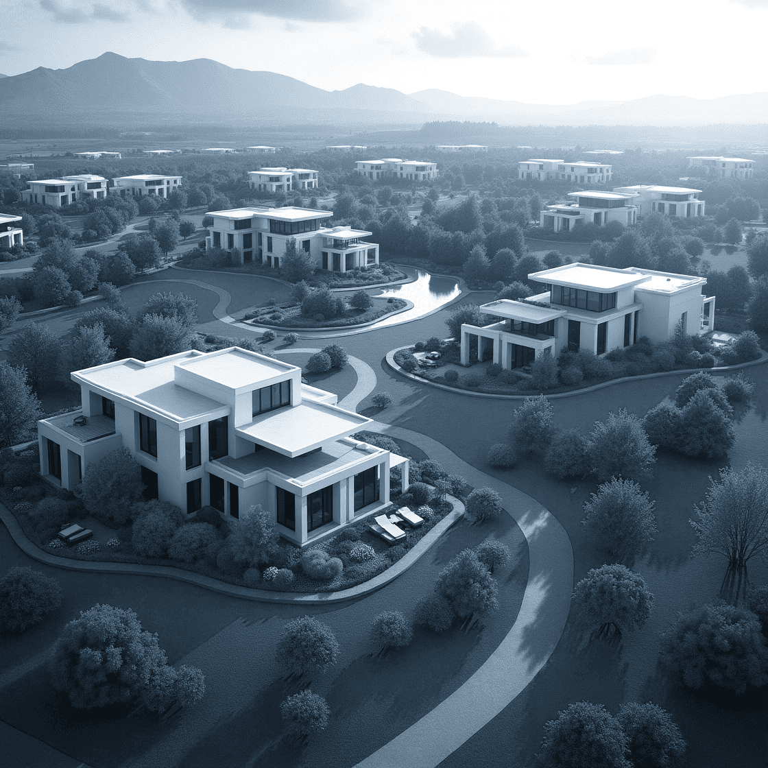 Estate and resort development planning aerial view